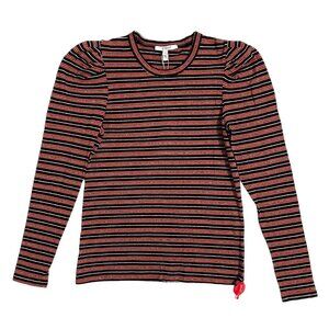 Derek Lam 10 Crosby Striped Knit Top Sweater Orange Silver Black SZ M NWT